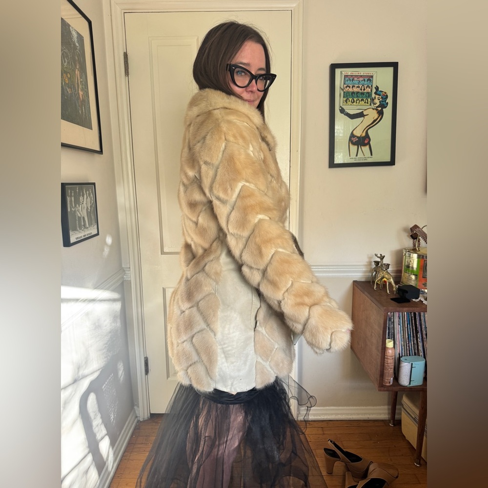 70s Vintage Blond Mink + White Leather Jacket Sz M - Picture 2 of 14